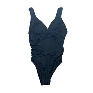 Black Ruched One Piece Swim Suit - Size L (12-14)